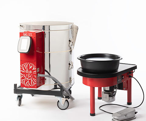 Skutt Prodigy pottery wheel with KMT kiln Skutt Red Prodigy Wheel with kiln.