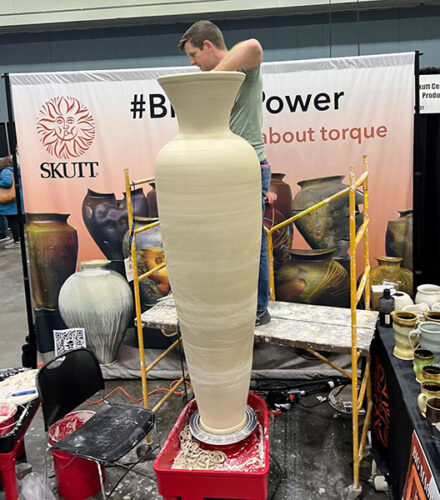 herrick-smithH-six-foot-pot-skutt-wheel-nceca23 Herrick Smith throws a 6 foot pot on a Skutt Wheel at NCECA 2023