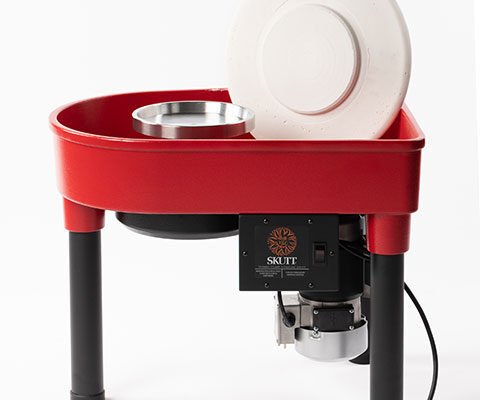 skutt-classic-red-wheel-and-head Skutt Classic read wheel with wheel head.