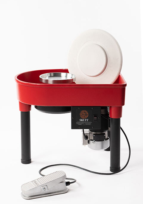 skutt-classic-red-wheel-and-head Skutt Classic read wheel with wheel head.